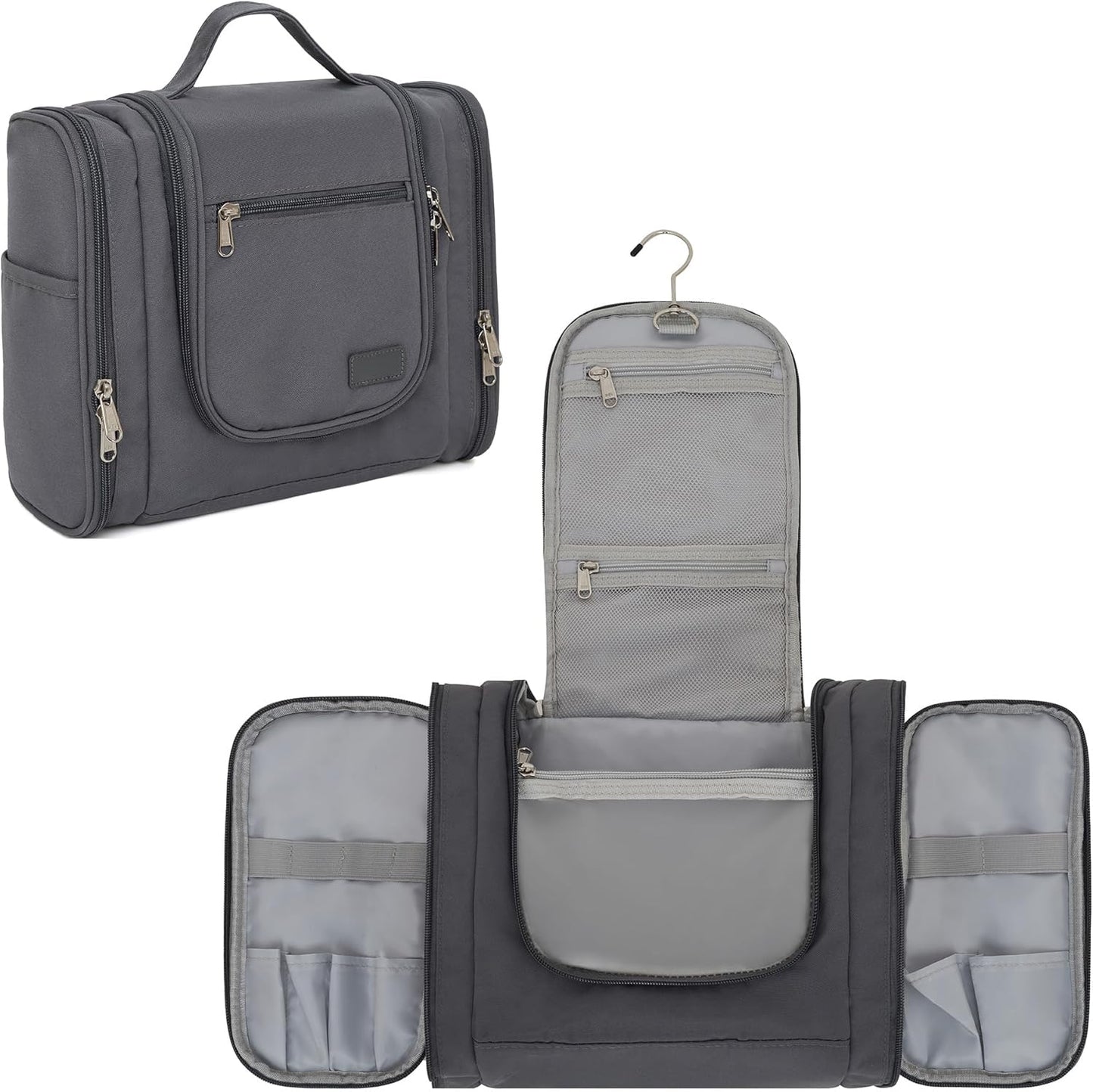 Pearl Angeli Hanging Toiletry Bag for Women, Large Makeup Cosmetic Bag, Water Resistant Toiletries Travel Essentials Organizer, Full-size Container, Grey