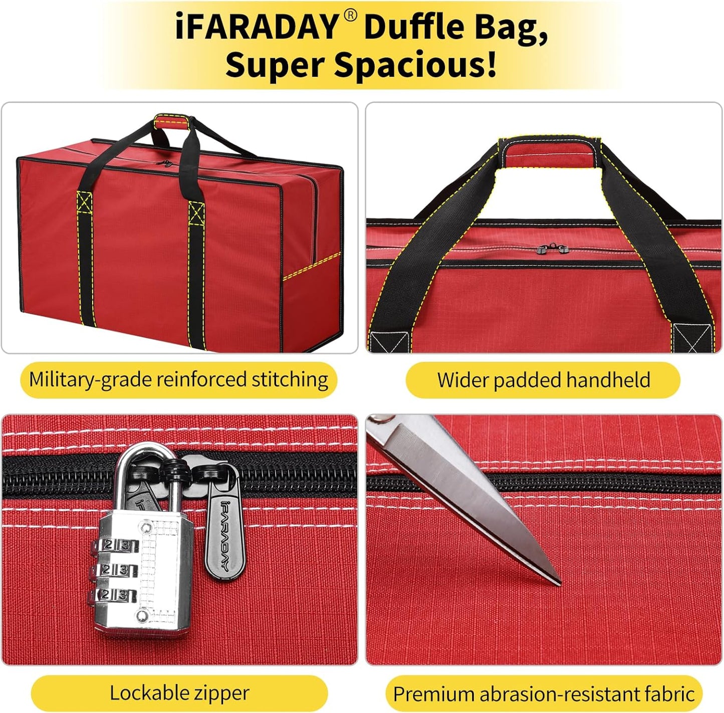 105L Extra Large Duffle Bag - 32.5 inch Heavy Duty & Water Resistant Duffel Bag Durable Luggage Storage Bag for Camping, Travel, Sports (Red)