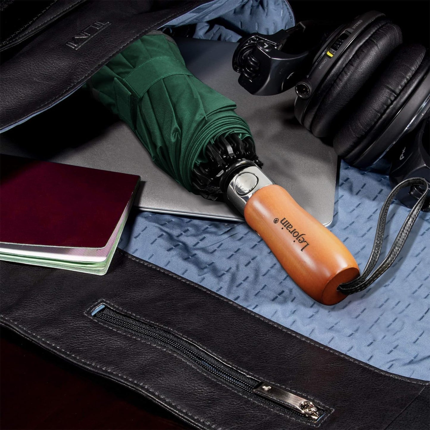 Lejorain Golf Large Inverted Umbrella - Black Big Windproof Heavy Duty Upside Down 46/50/54 Inch Compact Reverse Car Automatic Folding Reflective Umbrella