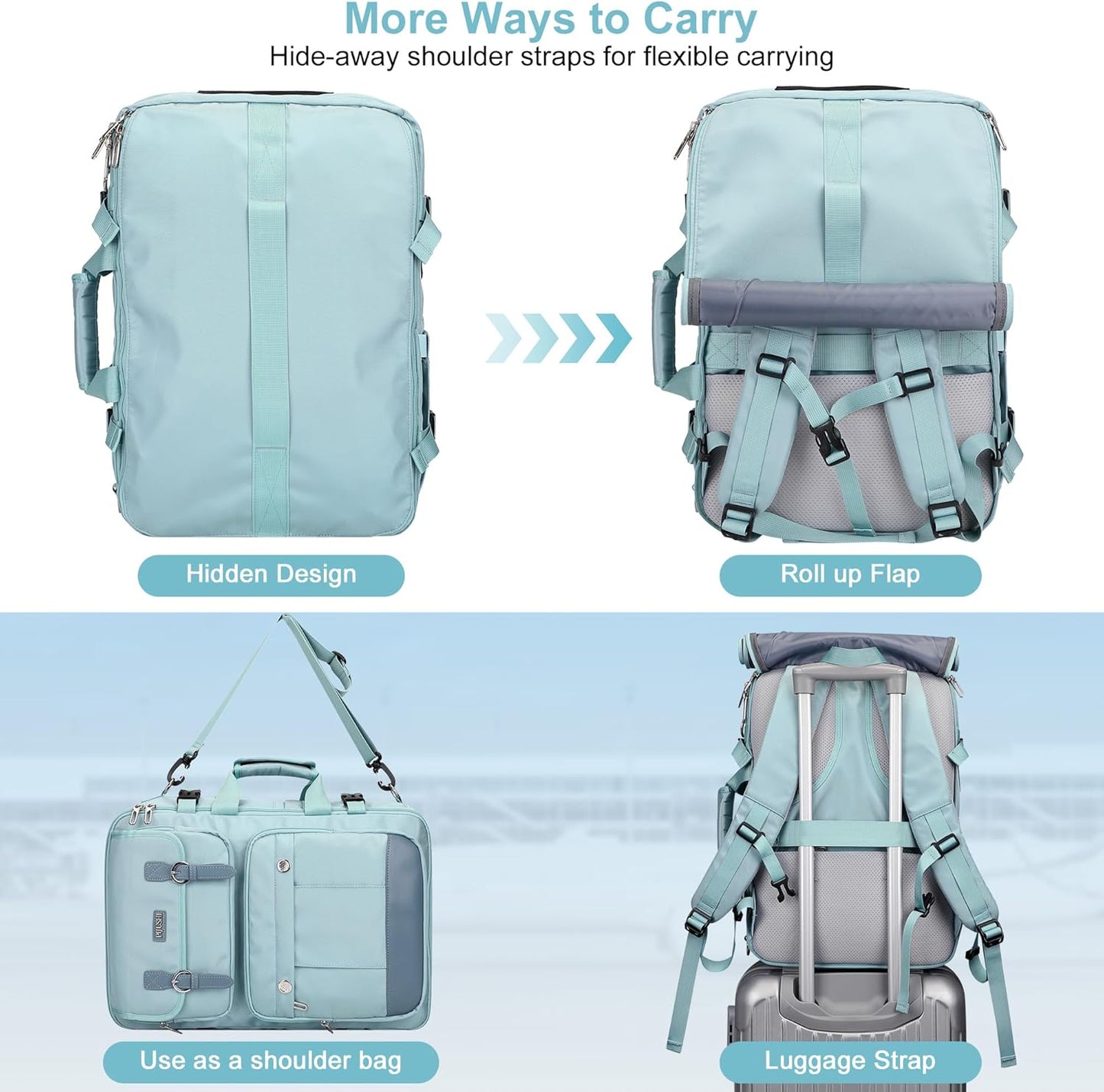 PIJUSHI Travel Backpack for Women Carry on Luggage Backpack Convertible Large Laptop Duffel Bag for Airplanes(PE049 Teal Blue)