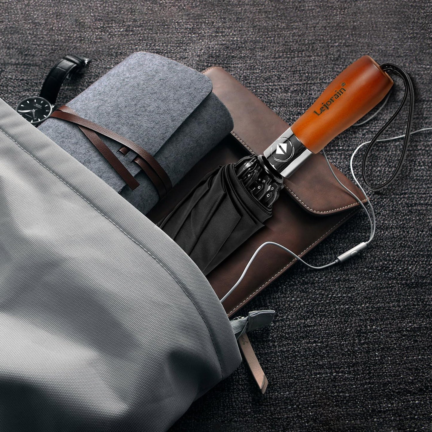 Lejorain Golf Large Inverted Umbrella - Black Big Windproof Heavy Duty Upside Down 46/50/54 Inch Compact Reverse Car Automatic Folding Reflective Umbrella