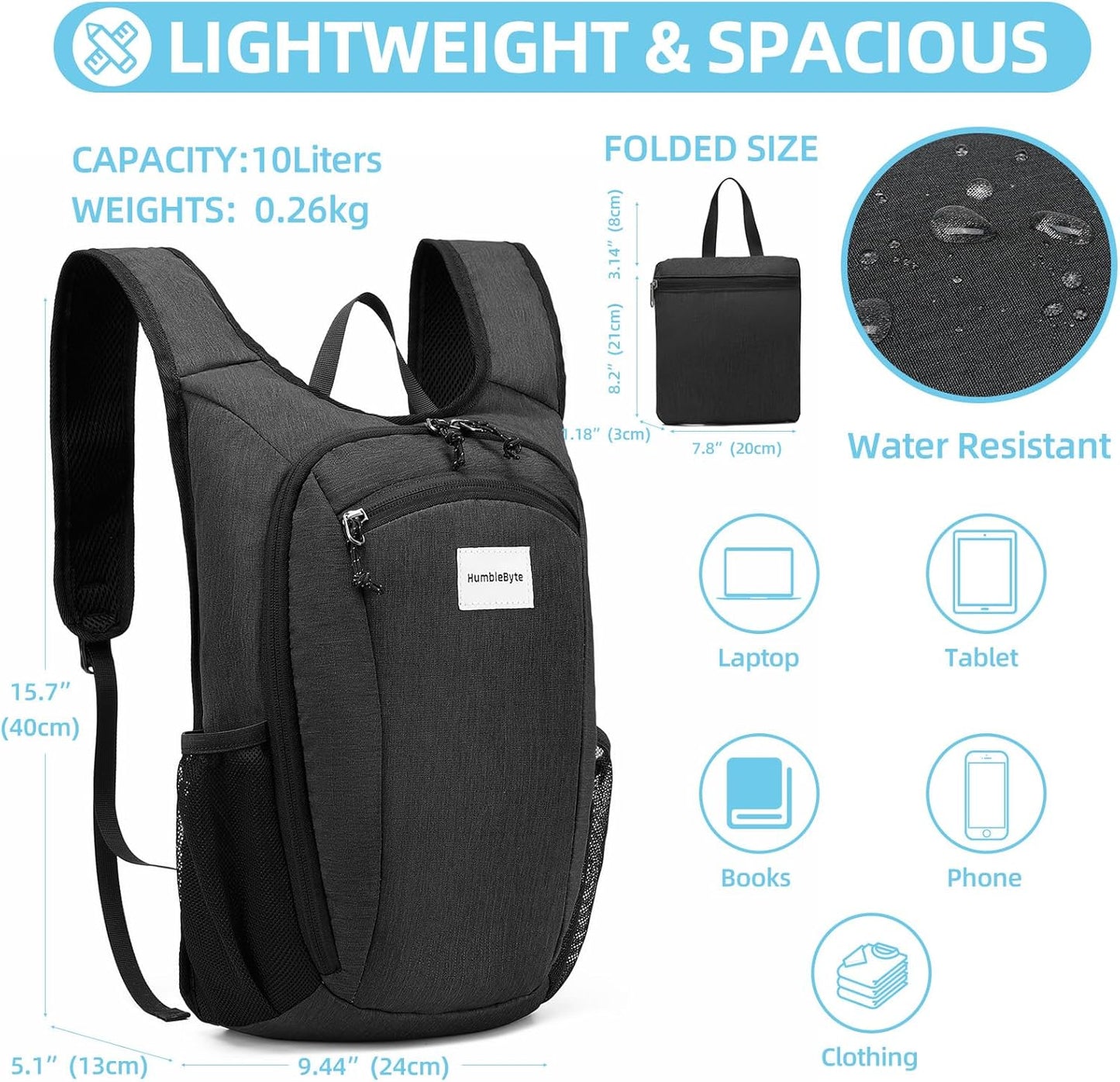 10L Lightweight Hiking Bag Small Daypack Hiking Backpack Foldable Outdoor Bag for Women Men(Black)