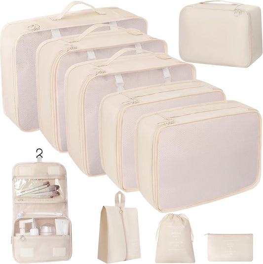 10 Pcs Set Packing Cubes - Travel Packing Organizers, Expandable Suitcase Organizer, Luggage Organizer Bags