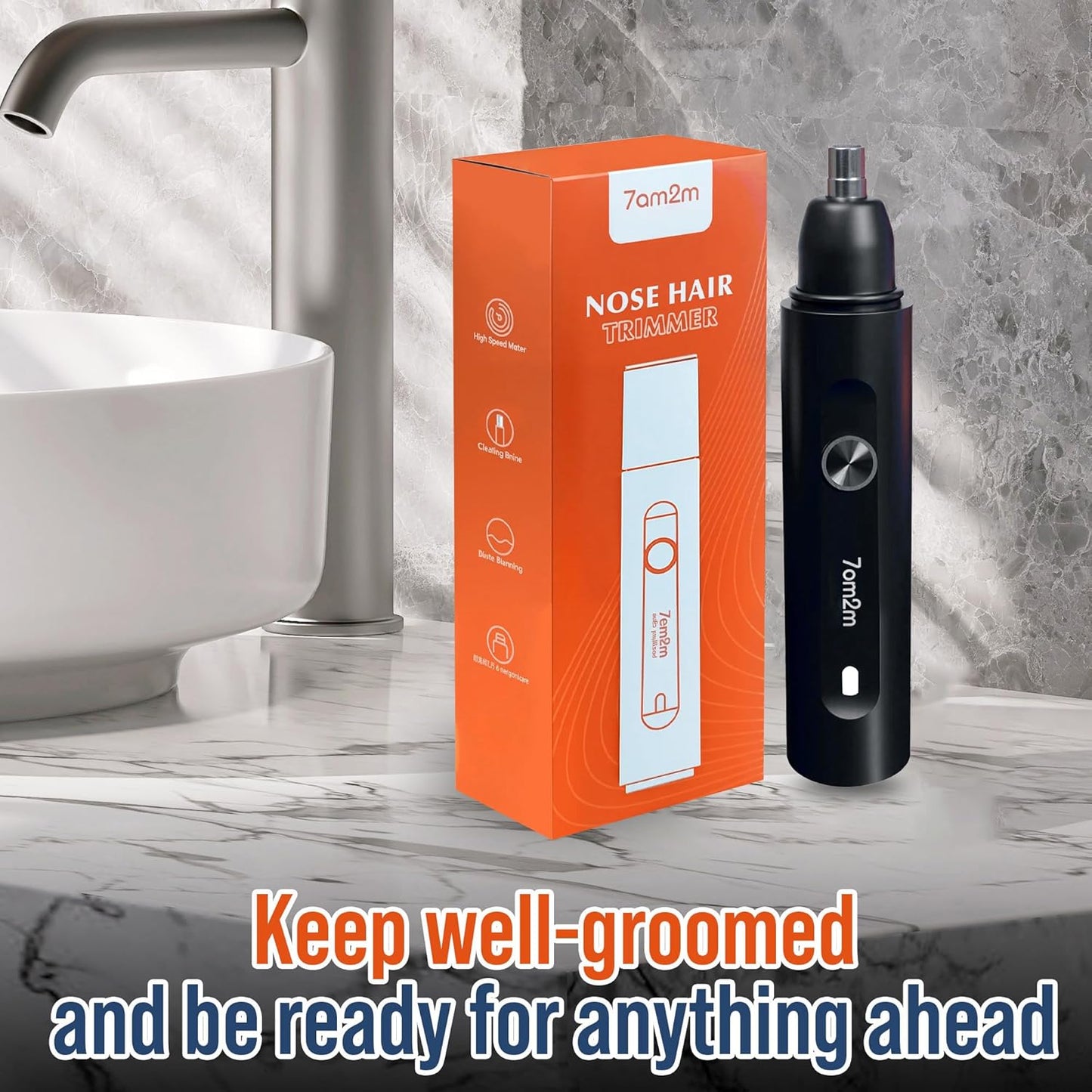 7AM2M PersonalCare Electric Nose and Ear Hair Trimmer – Rechargeable, 9000 RPM High-Speed Precision Cutting, Detachable Washable Blade, Portable Design Black