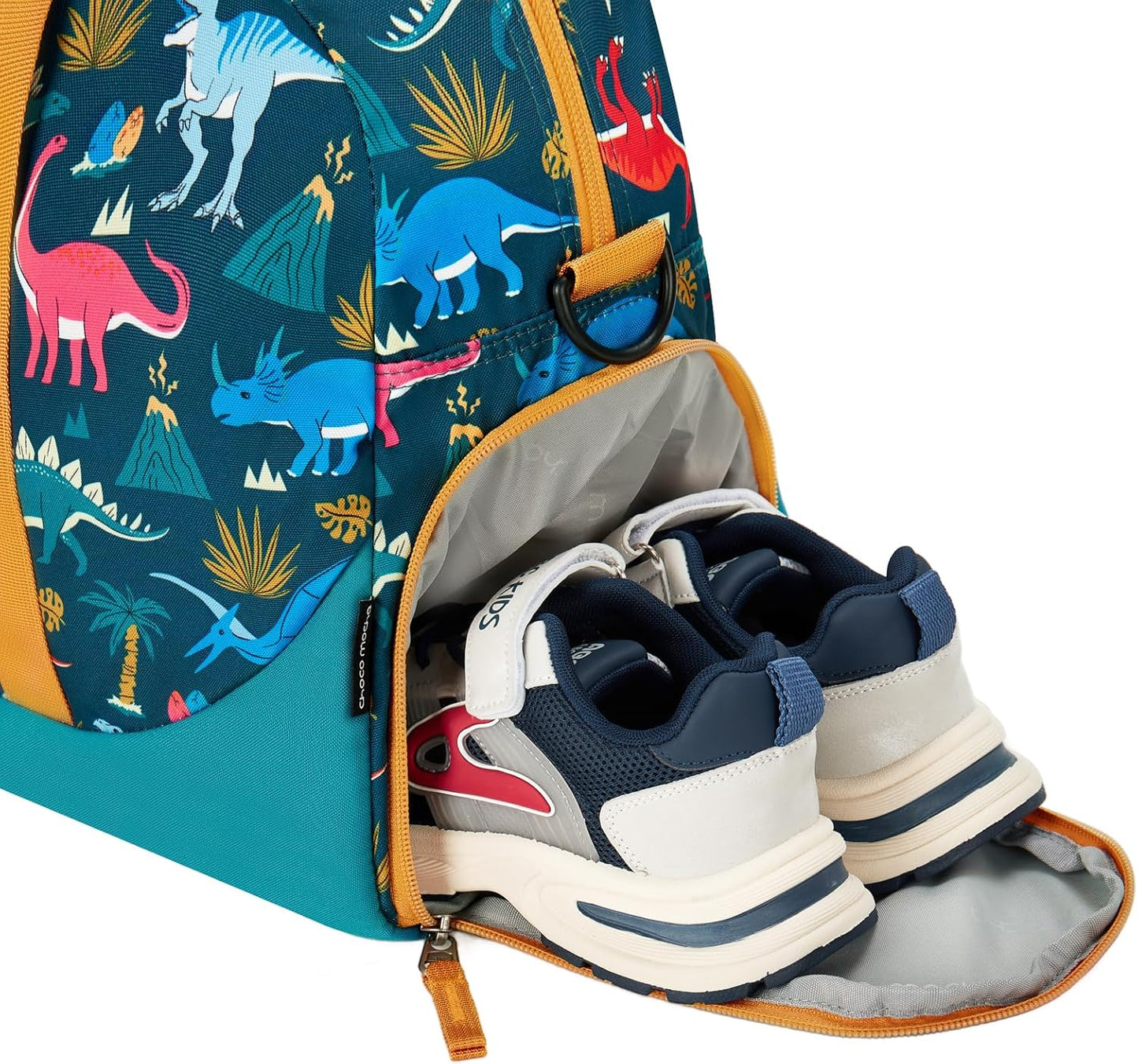 Choco Mocha Kids Duffle Bag Boys - Dinosaur Weekender Overnight Bags for Boy, Dark Green