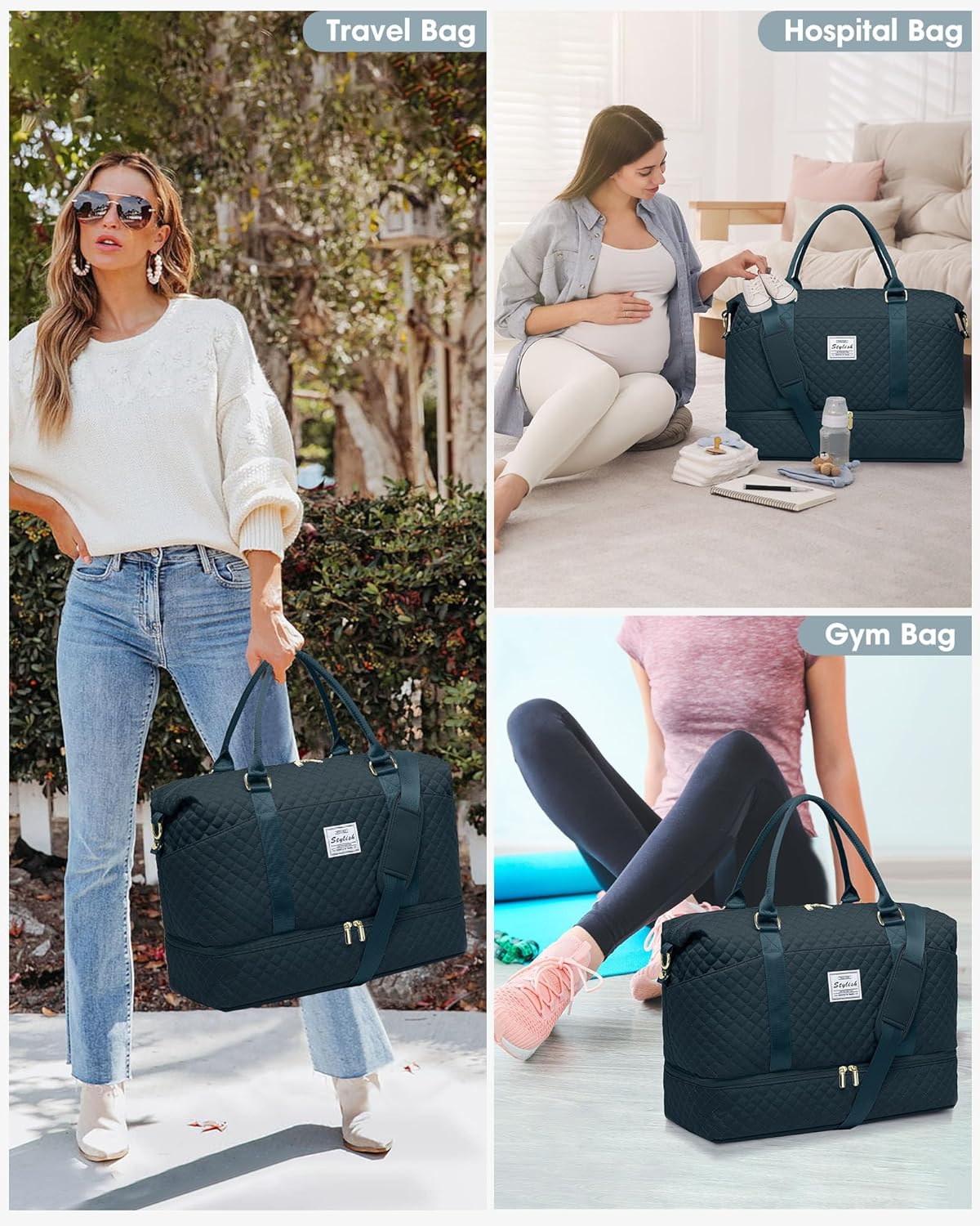 Travel Weekender Bags For Women - Carry On Duffel Bags with Shoe Compartment Overnight teal Weekender Tote Bags with Wet Pocket Gym Duffle Bag for Travel Sports Weekend Hospital Peacock Blue