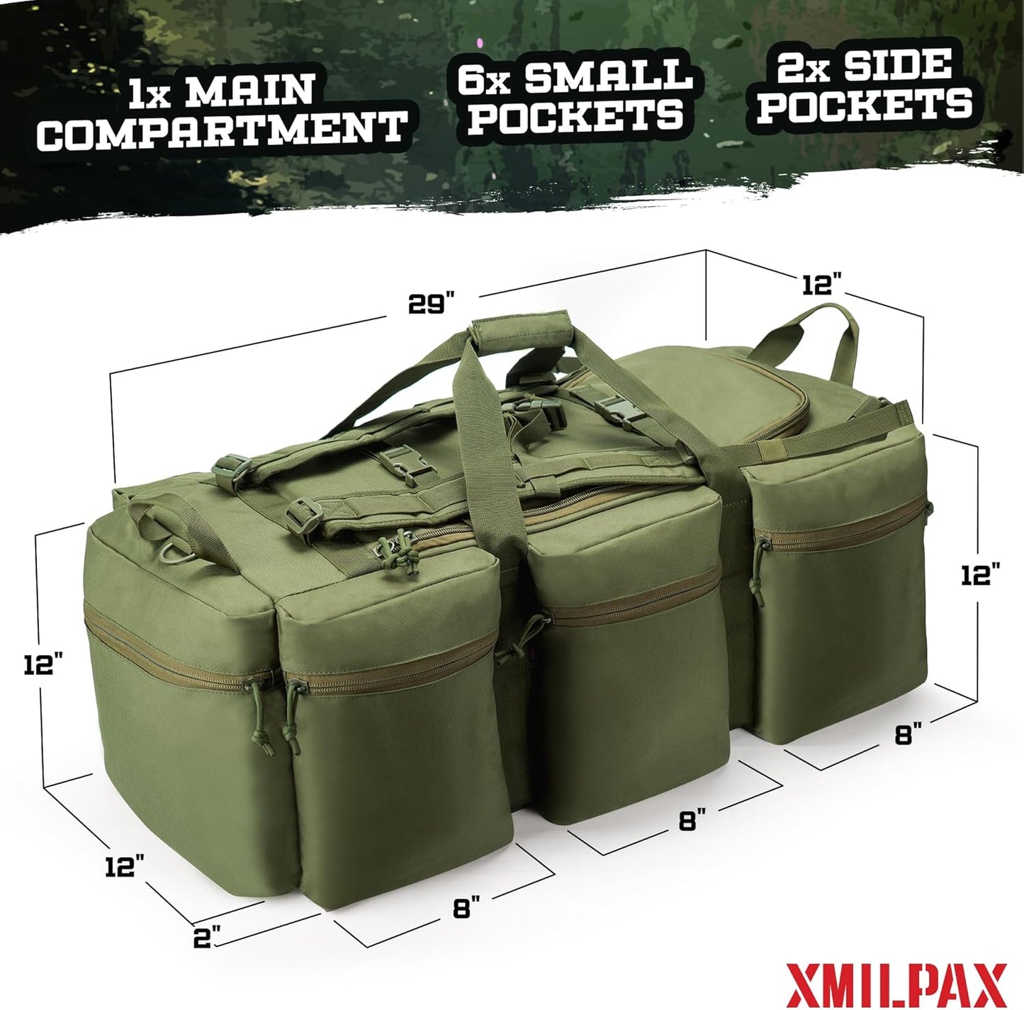 100L Large Military Duffle Bag Deployment Duffel Bag Sports Equipment Travel Luggage Bag with Detachable Backpack Straps…