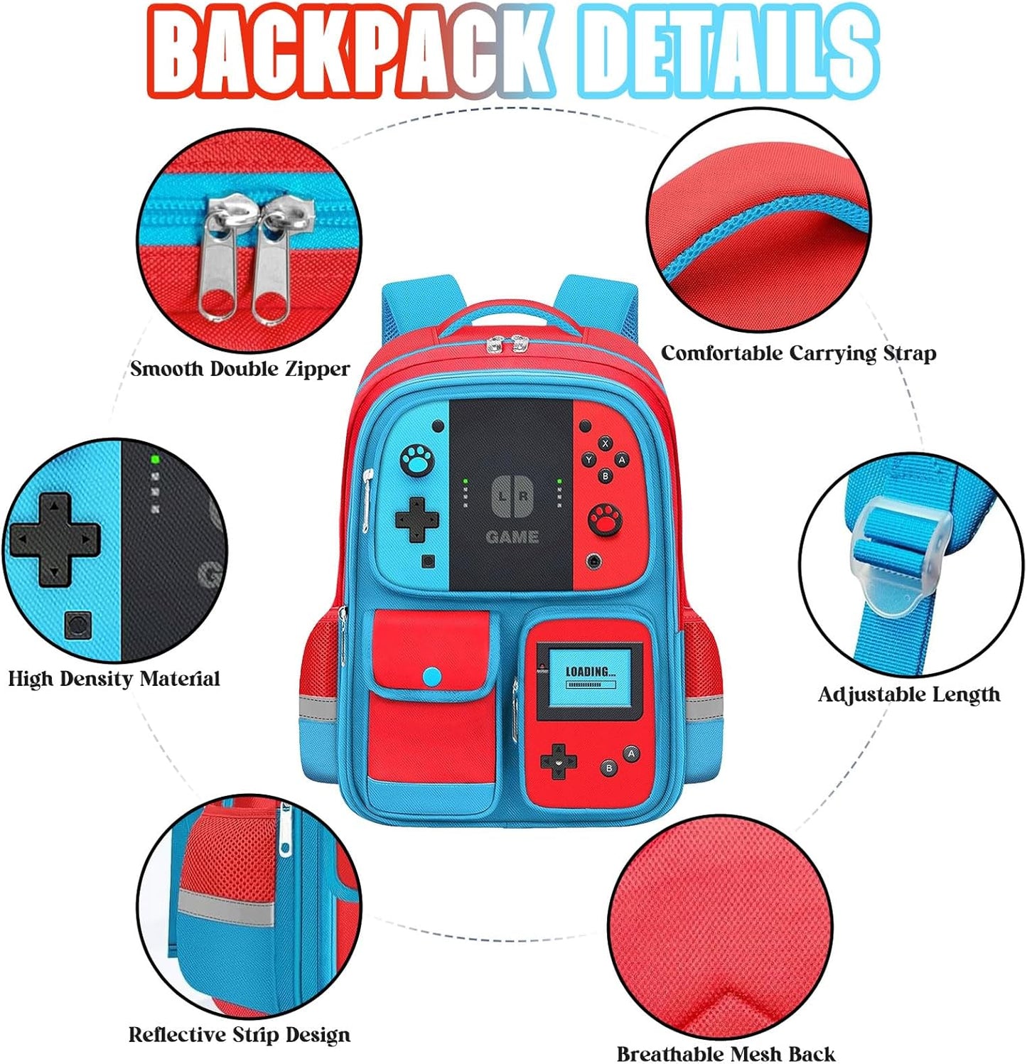 17 Inch School Backpack for Boys Girls-Gamer Bookbag with Game Controller Print, Lightweight Durable Travel Backpack for Elementary Middle School Kids, Fits Laptop Video Game Bookbag Back Pack