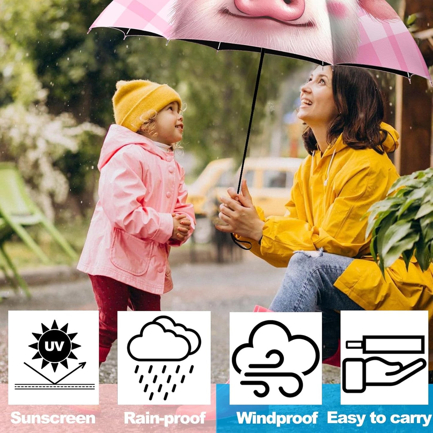 Small Travel Folding Umbrella for Girl, Portable, UV, SunShade, Compact, Automatic, Rain & Wind