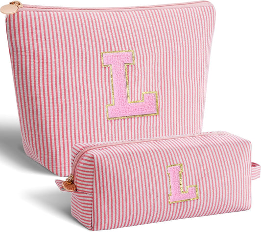 Monogrammed Gifts for Women - Cosmetic Bag for Teen,Initial Cute Makeup Bag Set for Women,Trendy Pouch for Niece Sister Friend Female Her,Birthday Gifts for Daughter - Peach,L