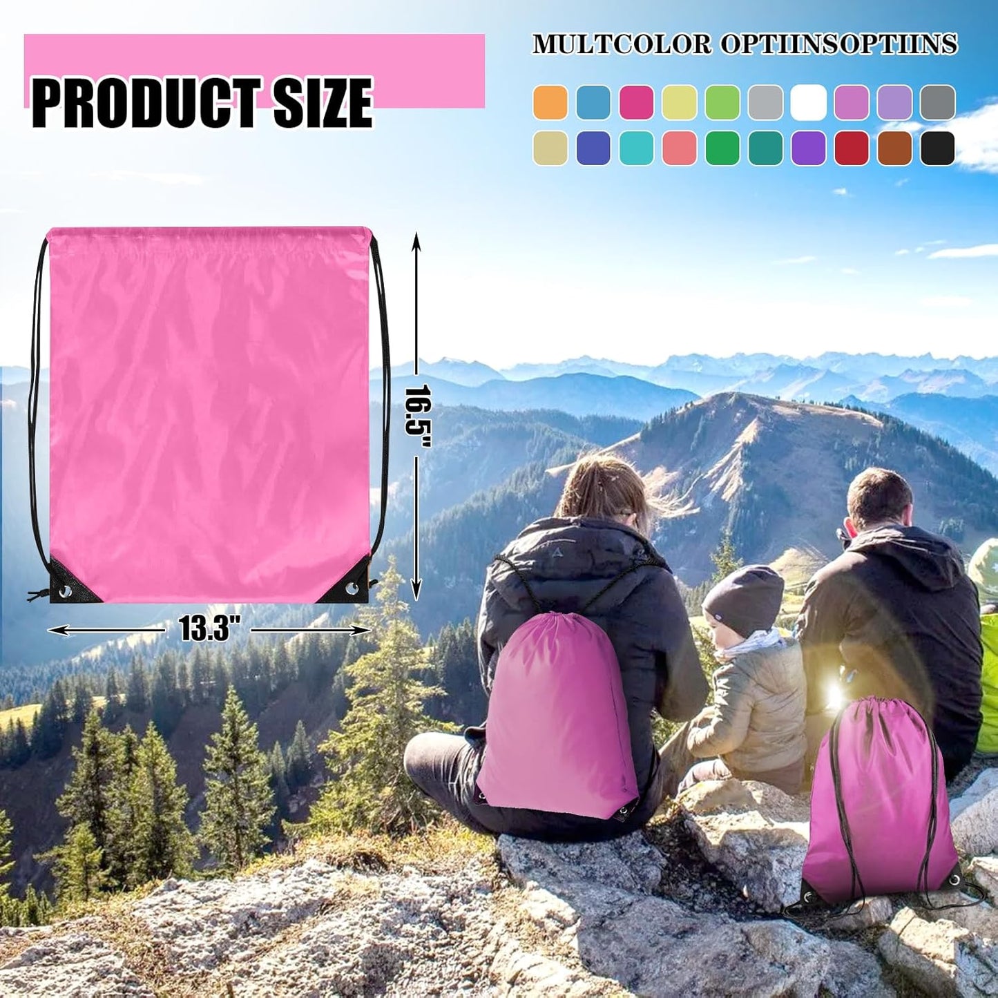 100 Pieces Drawstring Backpack Bulk Cinch Sackpack Ployster Drawstring Bags for Gym Party Trip(Pink)