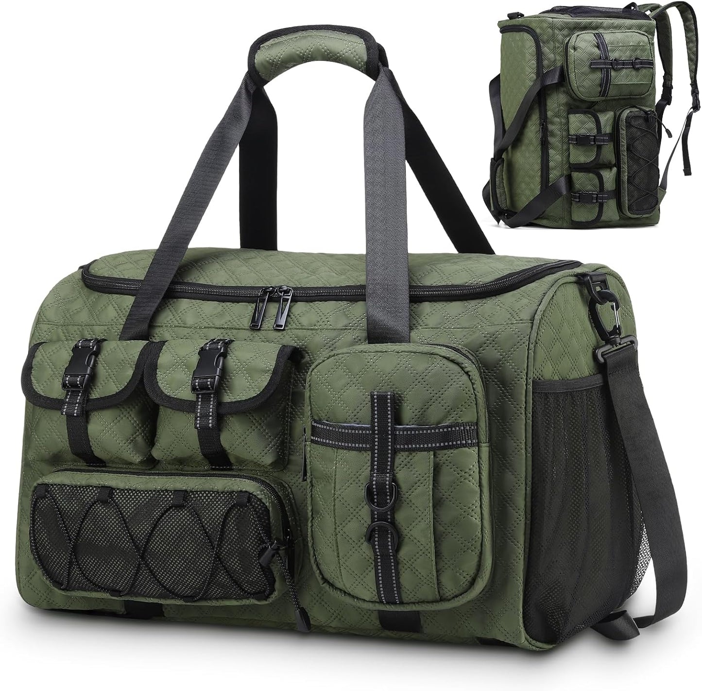 Gym Bag for Men Women, 40L Sport Duffel Bag, Anti-Theft Overnight Backpack W/Shoe Compartment for Fitness Travel, Army Green