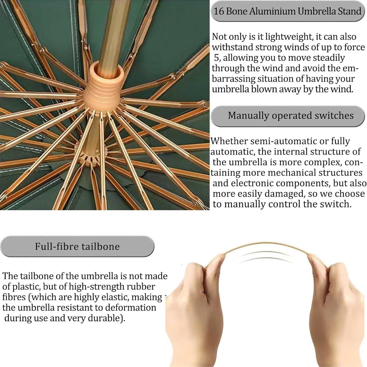 Folding umbrellas for rain and sun UPF 50+ UV Protection Windproof waterproofing and Strong Travel Essentials for Men Women 16 Ribs Wooden Handle