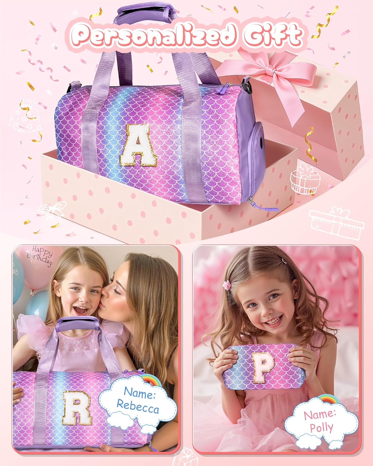 Valentines Day Gift for Girls-Girl Gym Bag with Shoe Compartment, Kid Personalized Weekender Overnight Bags, Initial Travel Tote with Makeup Pouch, Easter Gifts for Teen Daughter (Letter Q)