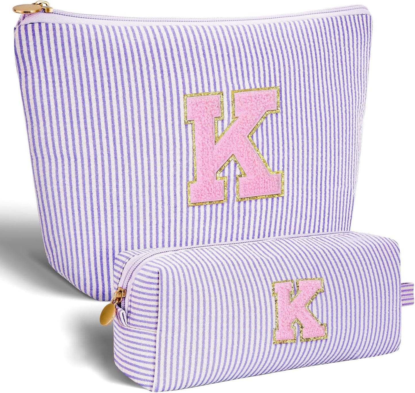 Monogrammed Gifts for Women - Cosmetic Bag for Teen,Initial Cute Makeup Bag Set for Women,Trendy Pouch for Niece Sister Friend Female Her,Birthday Gifts for Daughter - Lavender,K