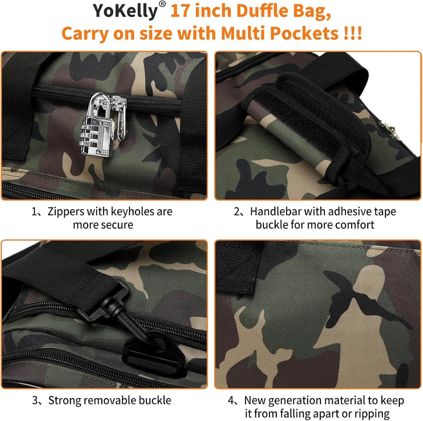 17 inch Small Duffle Bag - Carry On Personal Item Bag for Travel Gym Sport - Camo