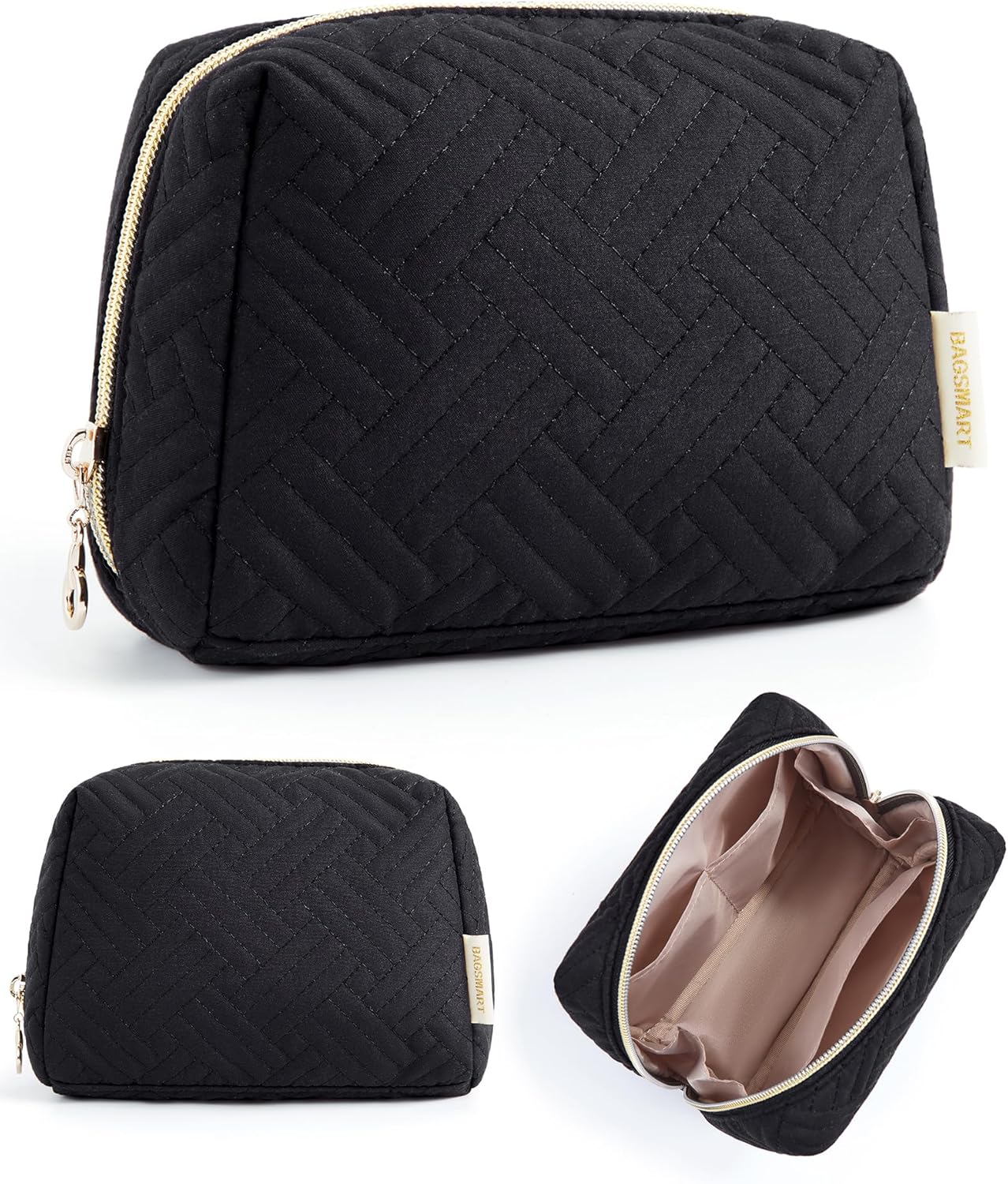 BAGSMART Small Makeup Bag, Travel Cosmetic Bag Make Up Pouch Small Travel Zipper Pouch,Water-resistant Toiletry Bag,Makeup Organizer Bag for Women, Black