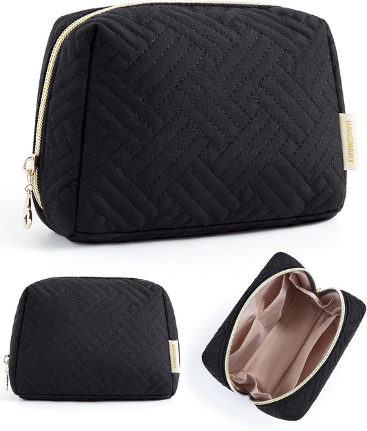 BAGSMART Small Makeup Bag, Travel Cosmetic Bag Make Up Pouch Small Travel Zipper Pouch,Water-resistant Toiletry Bag,Makeup Organizer Bag for Women, Black