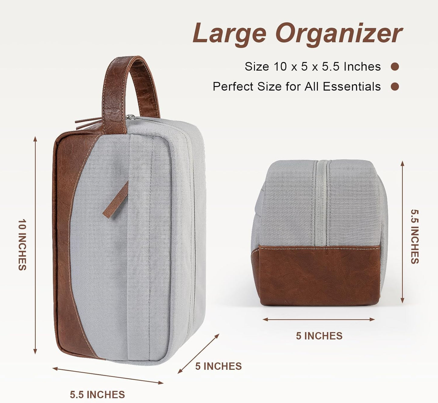 Travel Toiletry Bag for Men, Hanging Toiletry Organizer, Water Resistant Shaving Kit with Large Capacity for Travel Accessories (Grey, Medium)