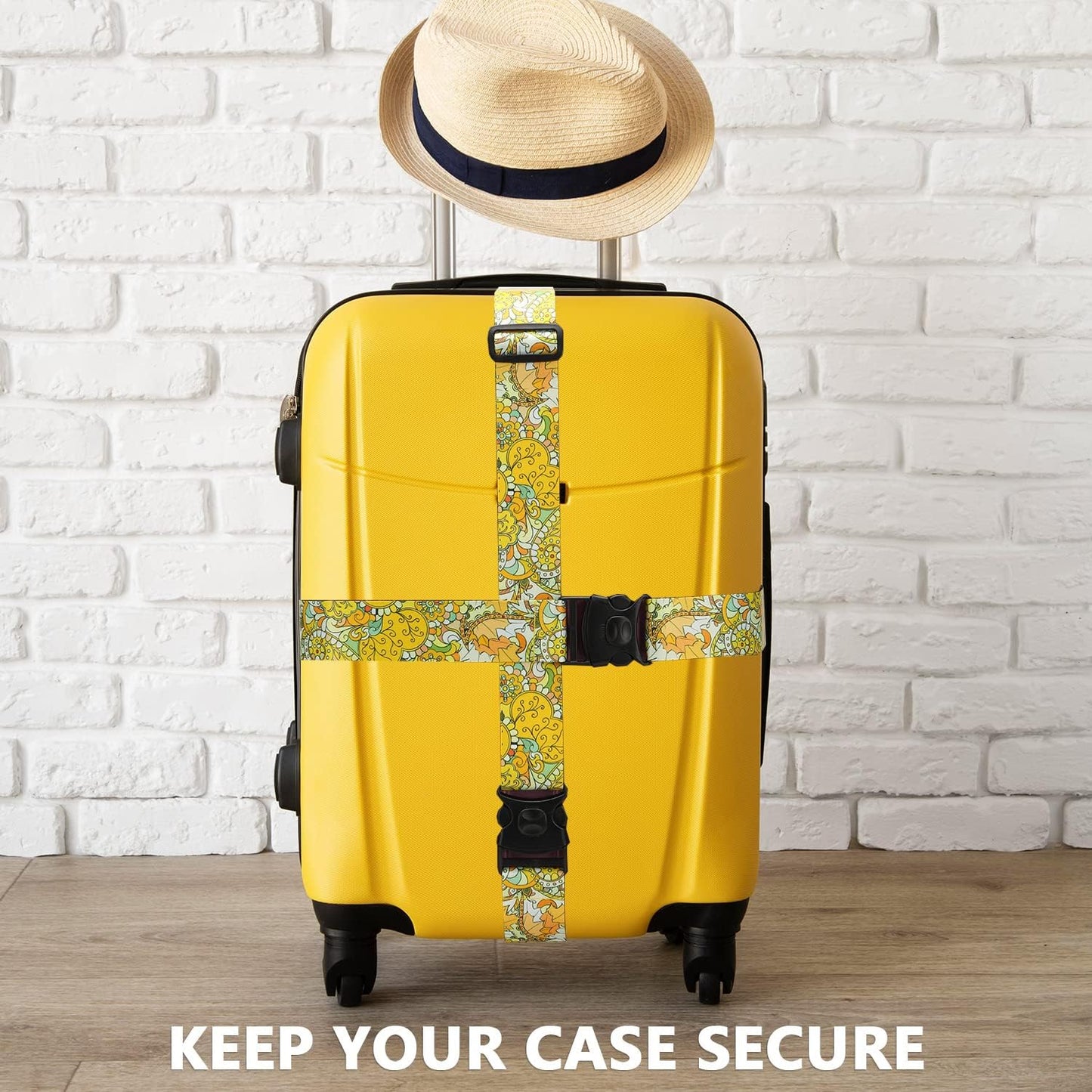 2 Pack 75'' x 2'' Adjustable Luggage Straps for Suitcase Belt Travel Bag Packing Straps Accessories (Yellow Flower)