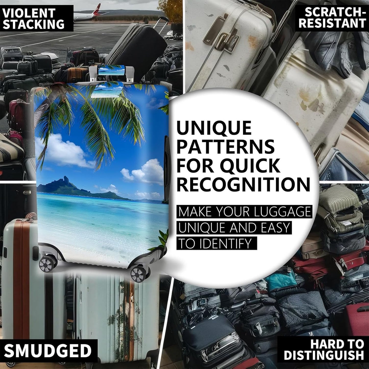 Travel Luggage Cover,Beautiful BeachTheme Suitcase Cover Accessory Kit, Luggage Tag, and Comfortable Luggage Handle Wrap, Washable Luggage Suitcase Protector (25-28 inch,L)