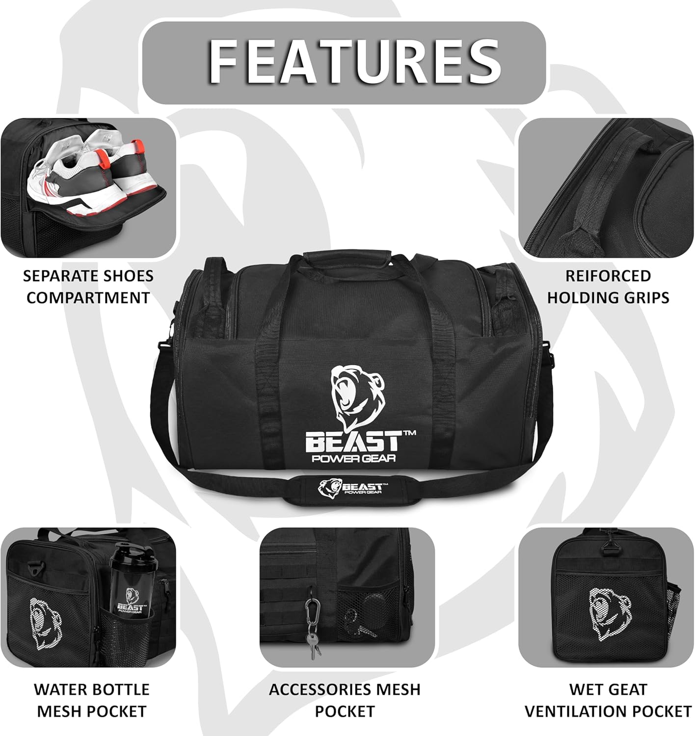 Duffle Gym Bag for Men & Women – Large Duffel Athletic Gym Boxing Bag with Shoes Compartment, Wet Pocket – Fitness,Workout,MMA,BJJ,Jiu Jitsu Gym Bag