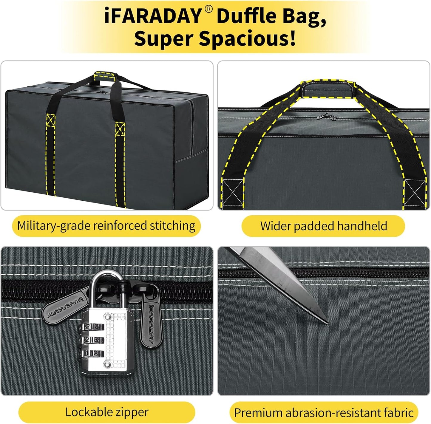 130L Extra Large Duffle Bag - 35 inch Heavy Duty & Water Resistant Duffel Bag Durable Luggage Storage Bag for Camping, Travel, Sports (Grey)