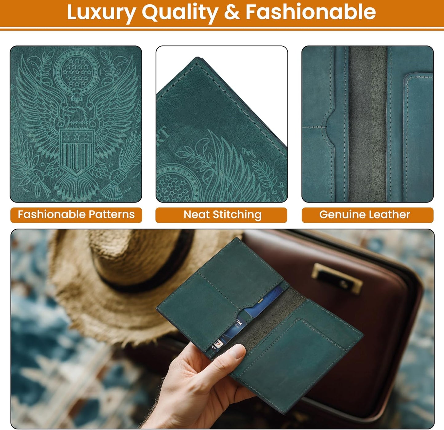 LEATHER VILLAGE Leather Passport Holder Cover – Travel Wallet with Card Slots, Vintage Passport Case for Men & Women – Cute Organizer for Travel Accessories & Documents - Turquoise