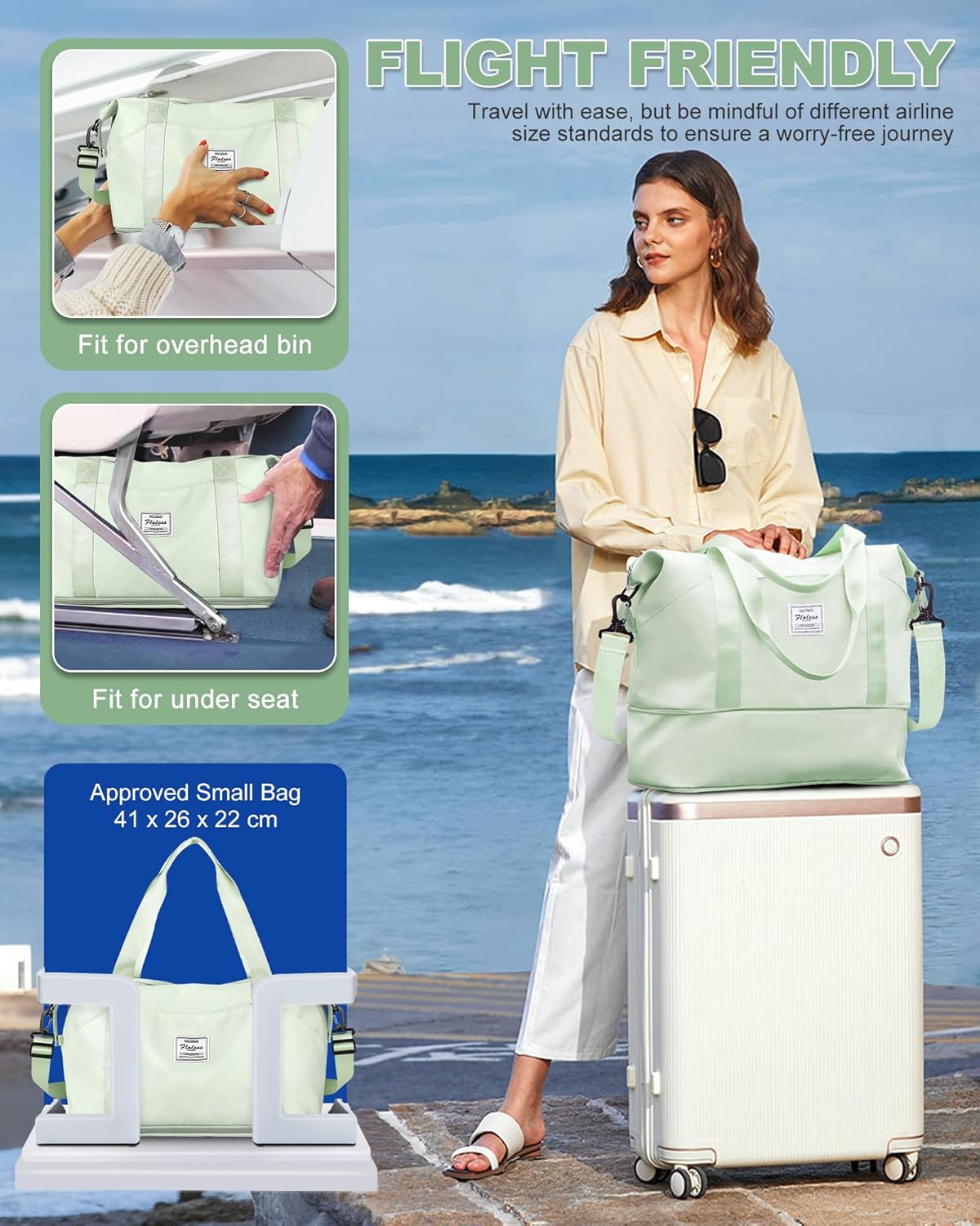 Travel Duffel Bag, Sports Tote Gym Bag, Shoulder Weekender Overnight Bag for Women