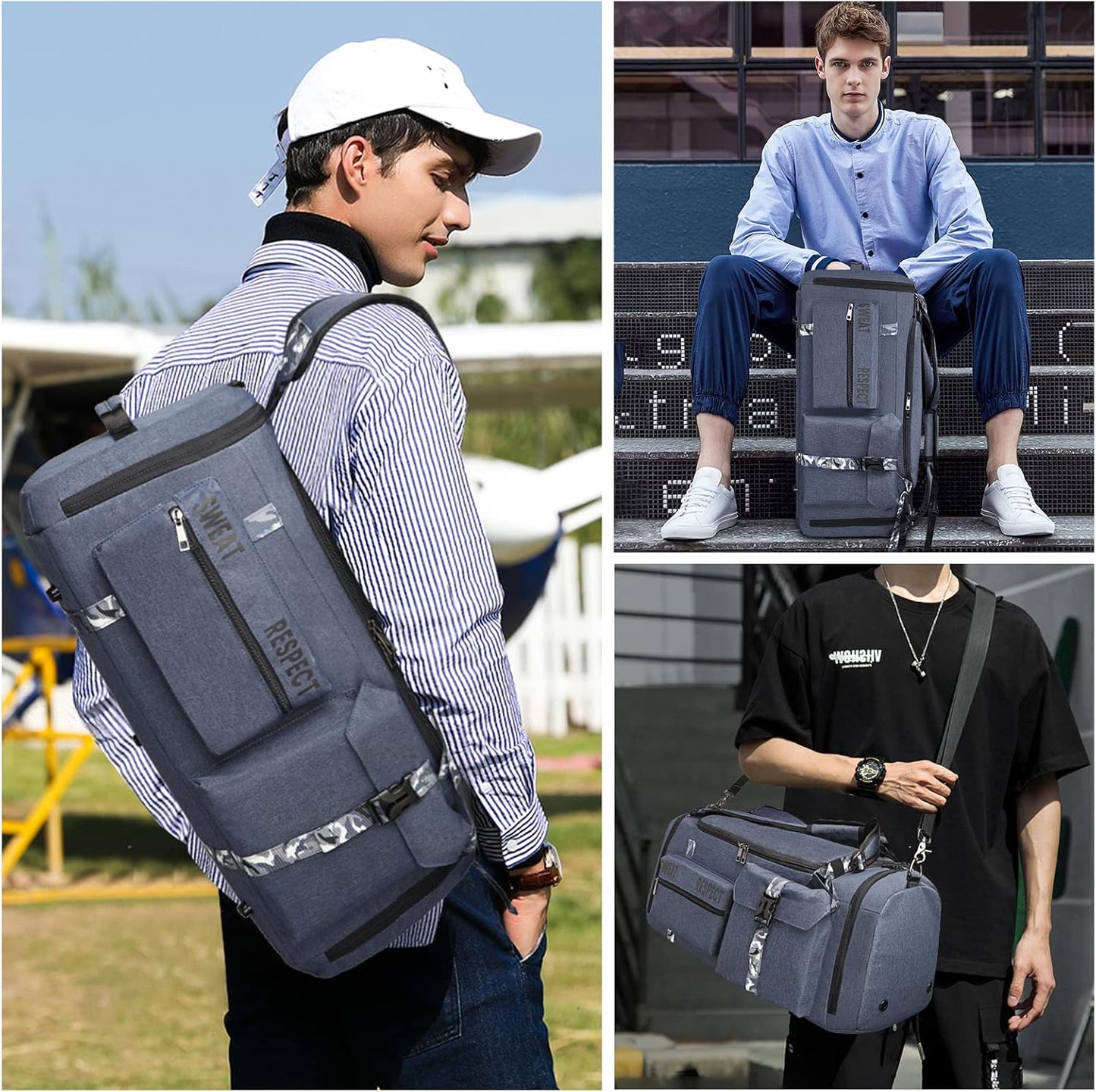 Gym Bags for Men Gym Duffle Bag Backpack 3-Way Sports Duffel Bags for Men with Shoe Compartment & Wet Pocket, Fitness Workout Training Bag, Blue