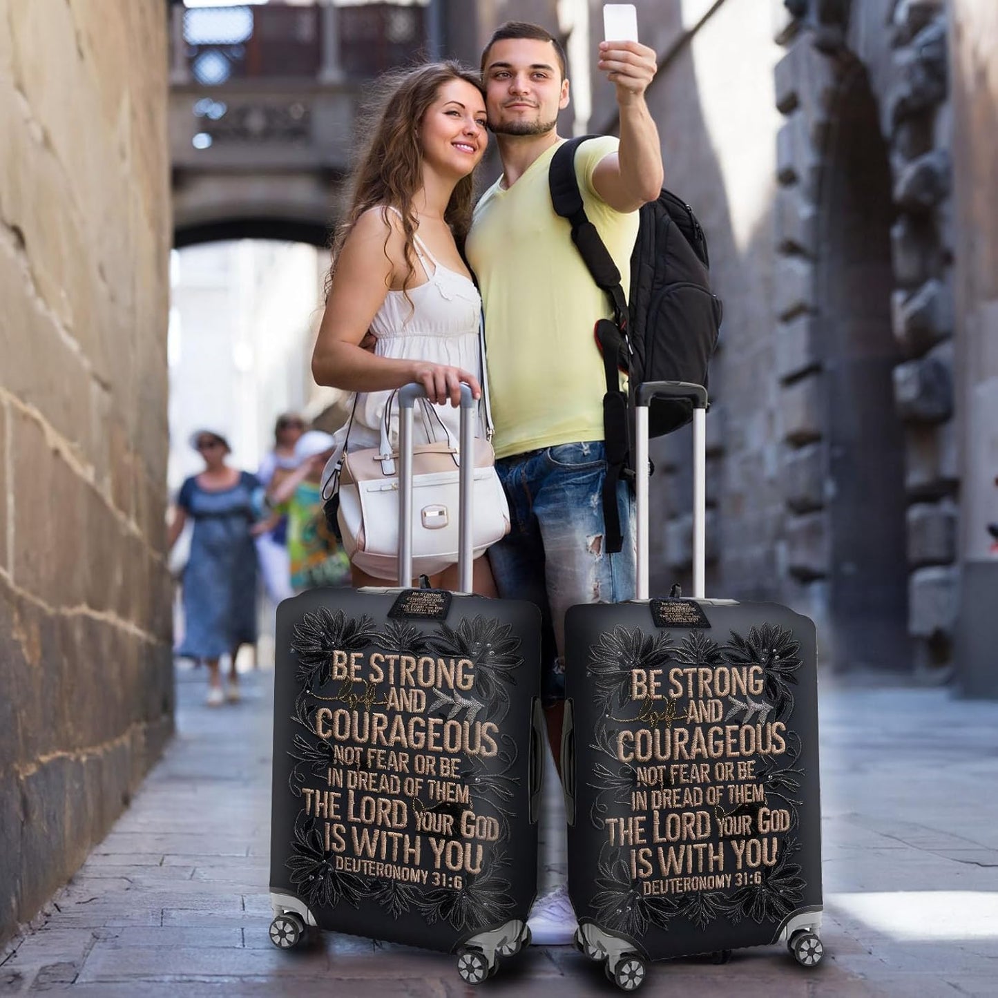 Travel Luggage Cover,Embroidery Bible VersesTheme Suitcase Cover Accessory Kit, Luggage Tag, and Comfortable Luggage Handle Wrap, Washable Luggage Suitcase Protector (22-24 inch,M)