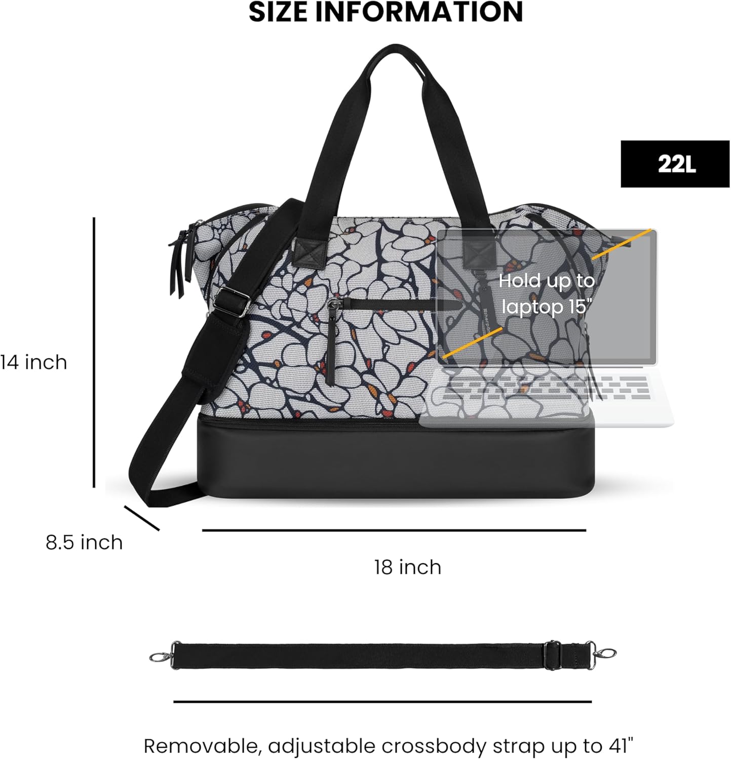 Sherpani Boston, Anti-Theft Weekender Bags,Travel Duffel Bag for Women, Carry On Tote Bag with Removable Shoe Bottom Compartment, Metal Hardware