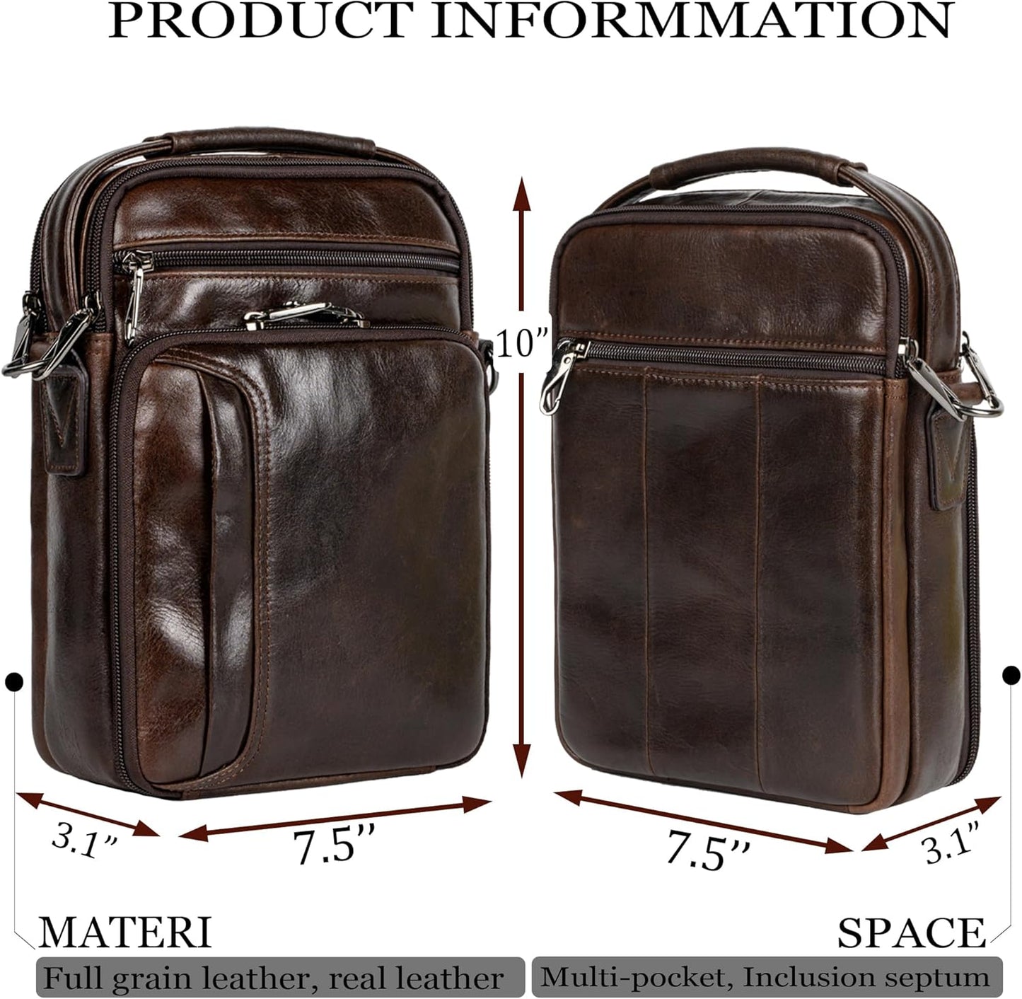 Leather Small Messenger for Men - Women Shoulder Chest Travel Bag - Crossbody Bag