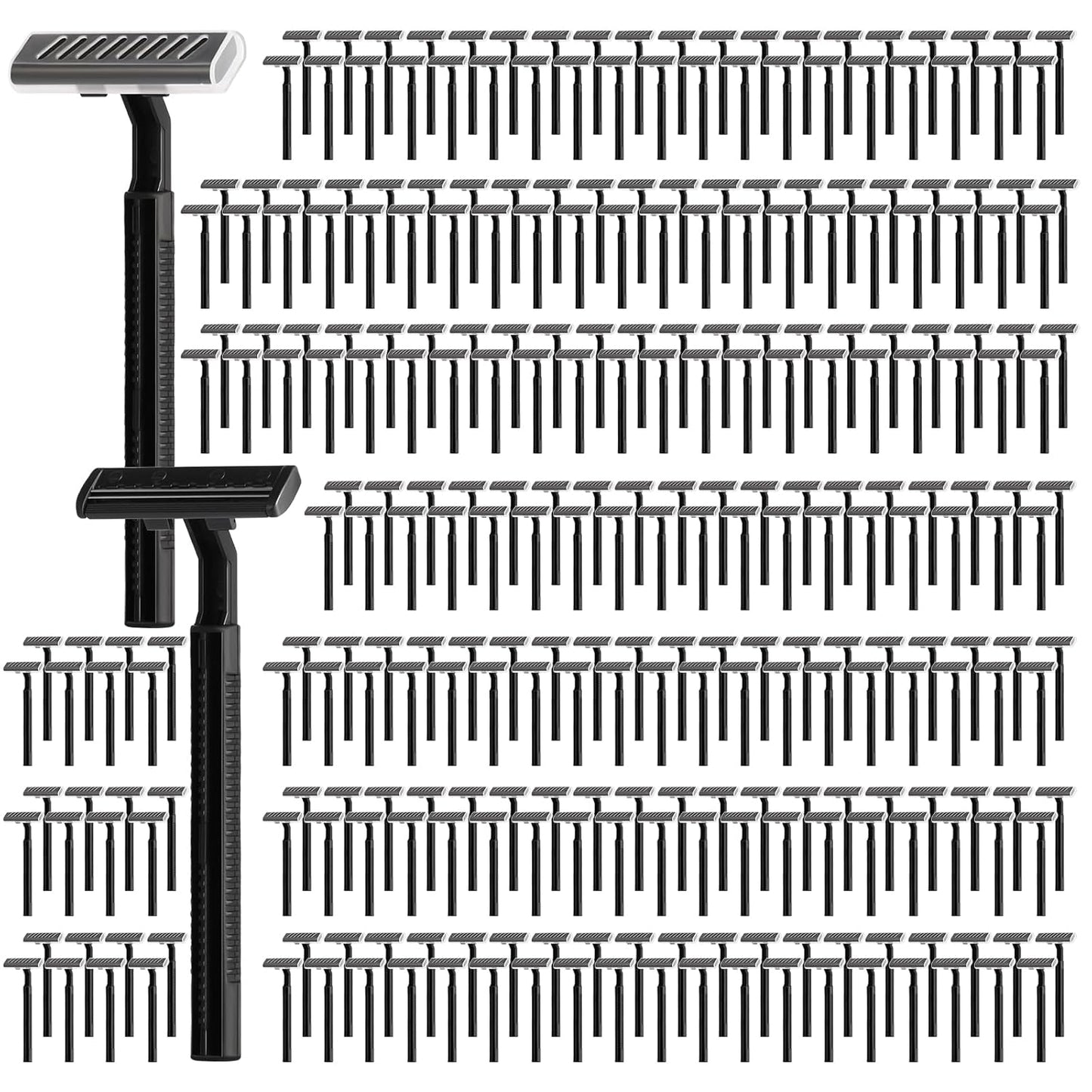 100 Pack Individually Wrapped Twin Blade Razors with Clear Safety Cap,Multipurpose Portable Shave Razor for Bathing Hotel Travel,Black(100 Count)