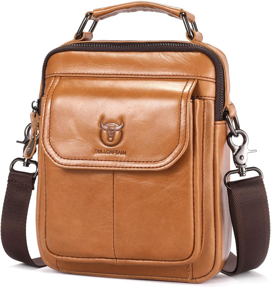 Leather Shoulder Bag for Men Casual Crossbody Bag Travel Vintage Messenger Bag Multi-function Handbag Satchel