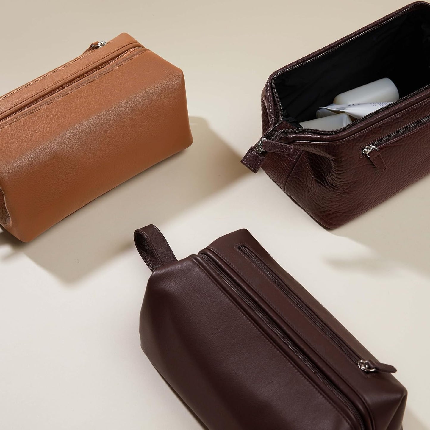 Leatherology Premium Espresso Framed Toiletry Bag - Wide-mouth zippered opening, interior and exterior zippered compartments, compact and functional