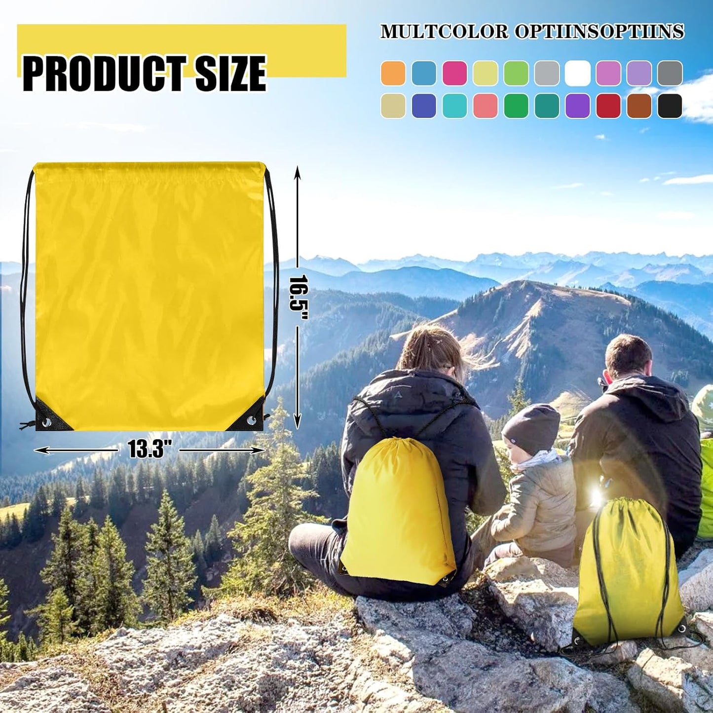 100 Pieces Drawstring Backpack Bulk Cinch Sackpack Ployster Drawstring Bags for Gym Party Trip(Yellow)