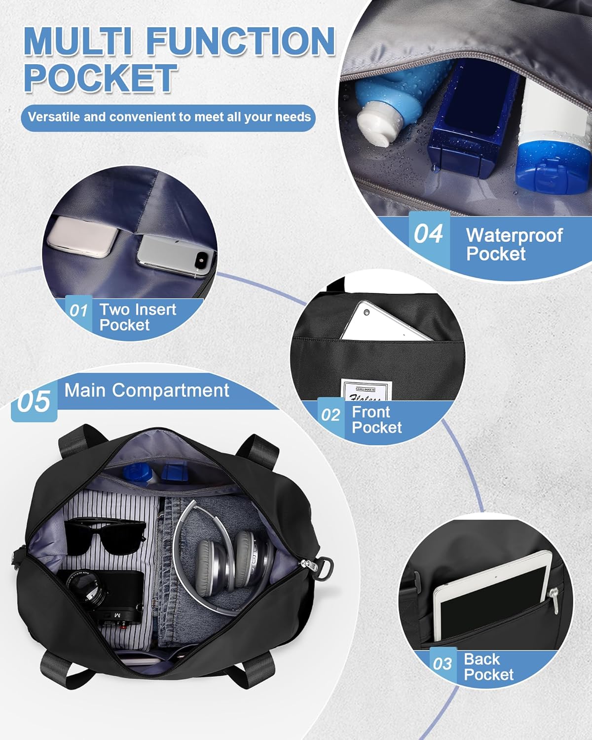 Travel Duffel Bag, Sports Tote Gym Bag, Shoulder Weekender Overnight Bag for Women