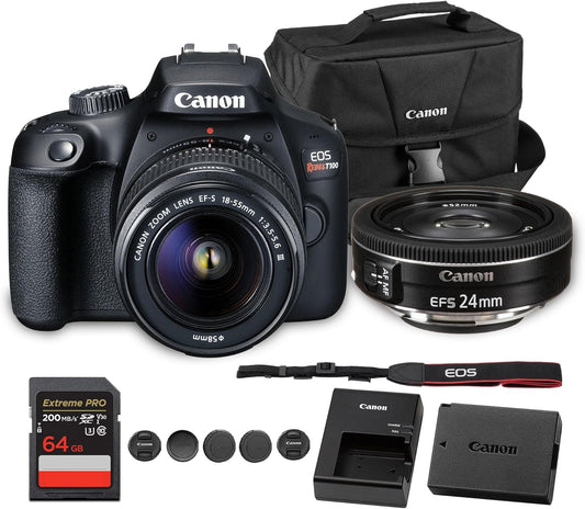 Canon EOS Rebel T100 DSLR Camera with 18-55mm Lens | 18MP APS-C Sensor, Built-in Wi-Fi & Full HD Video | for Beginners, Travel & Everyday Shooting (2628C029) + EF-S 24mm f/2.8 STM Lens + Bag + More