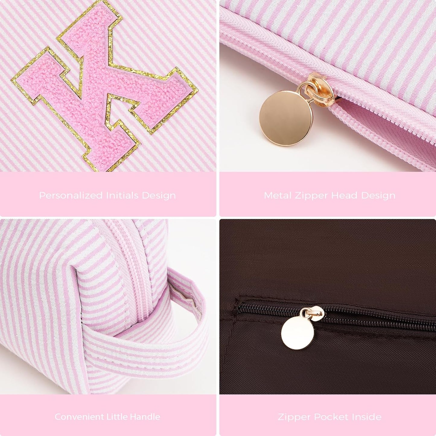 Monogrammed Gifts for Women - Cosmetic Bag for Teen,Initial Cute Makeup Bag Set for Women,Trendy Pouch for Niece Sister Friend Female Her,Birthday Gifts for Daughter - Pink,K