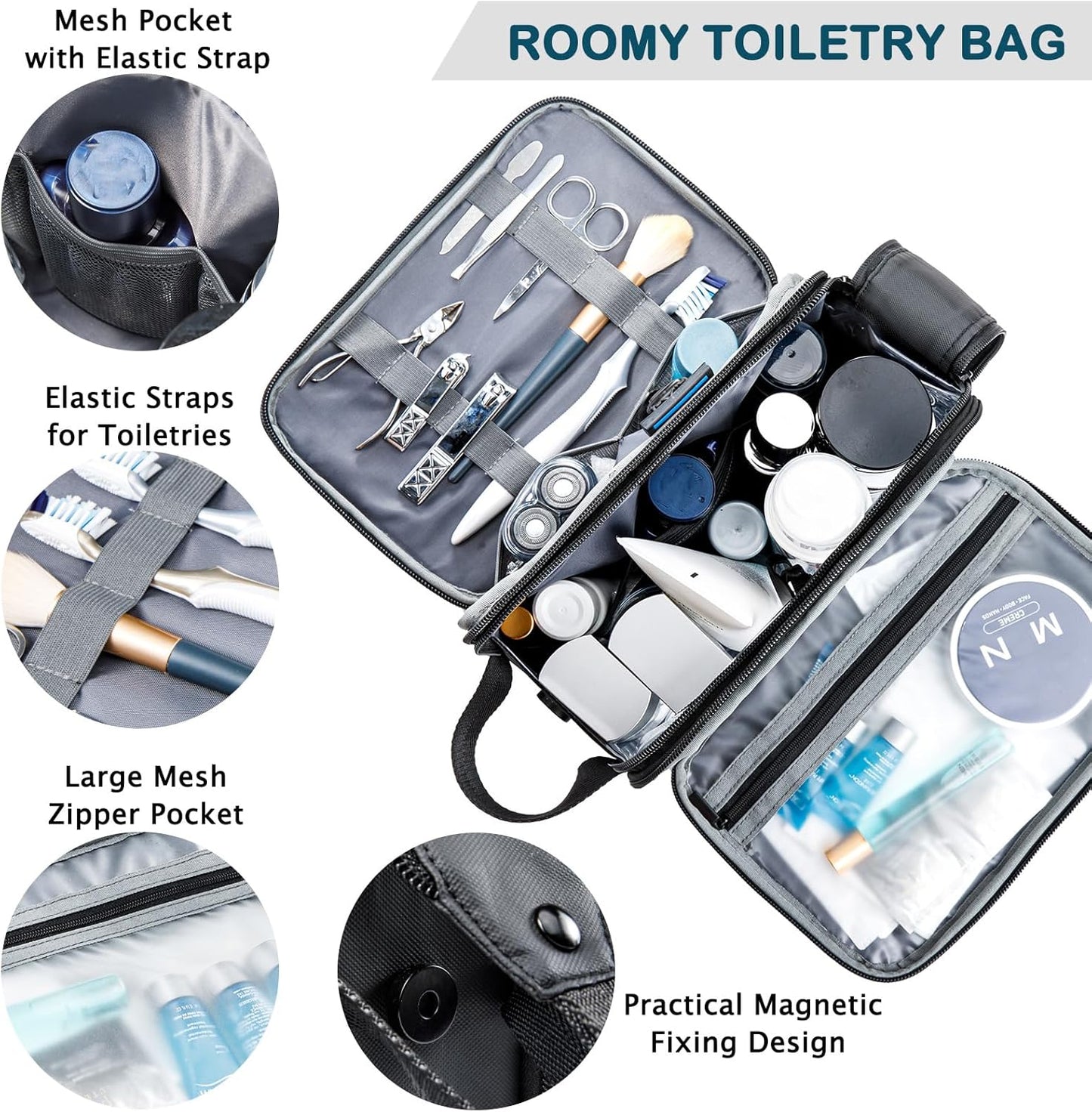 BAGSPRITE Large Toiletry Bag for Men, Women Travel Bag with Hanging Hook, Water-resistant Makeup Cosmetic Bag Shaving Kit Organizer, Bathroom Bag for Traveling