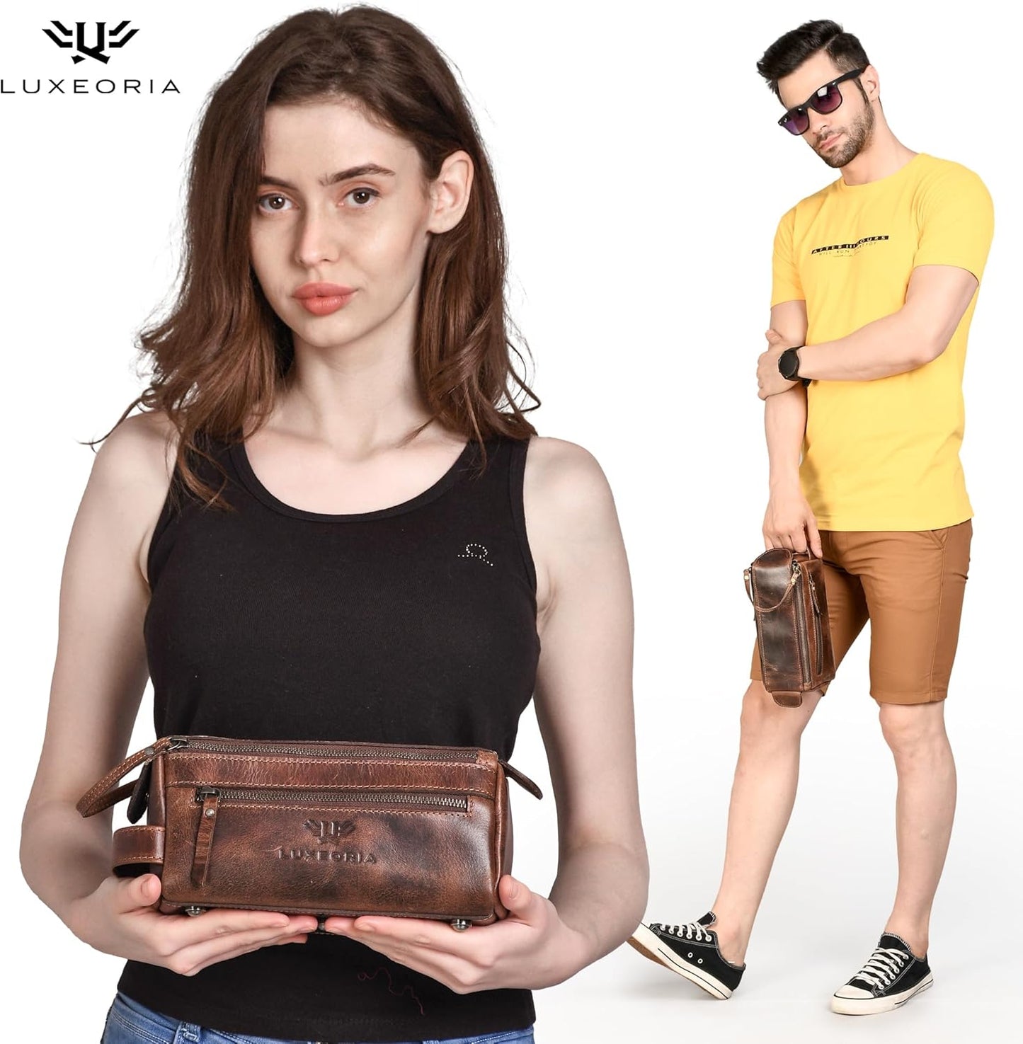 LUXEORIA Genuine Leather Toiletry Bags for Men and Women, Handmade Premium Leather Dopp Kit and Shaving Bag, Cosmetic Bag for Womens and Mens, Travel Essentials & Organizers