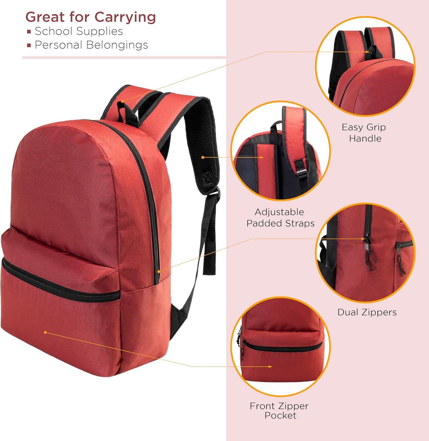 17" School Backpacks for Kids - Backpacks in Bulk for Elementary, Middle, and High School Students in Assorted Colors
