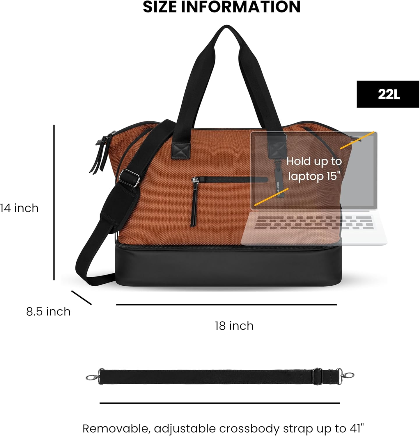 Sherpani Boston, Anti-Theft Weekender Bags,Travel Duffel Bag for Women, Carry On Tote Bag with Removable Shoe Bottom Compartment, Metal Hardware