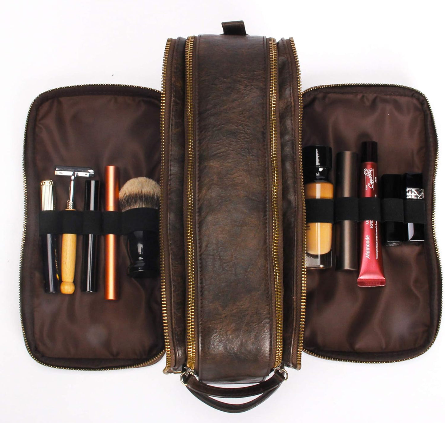 Leather Toiletry Bag for Men Personalized Dopp Kit for Travel Waterproof Shaving Bag Coffee