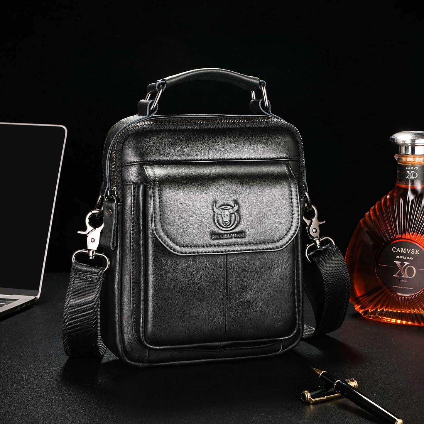 Leather Shoulder Bag for Men Casual Crossbody Bag Travel Vintage Messenger Bag Multi-function Handbag Satchel