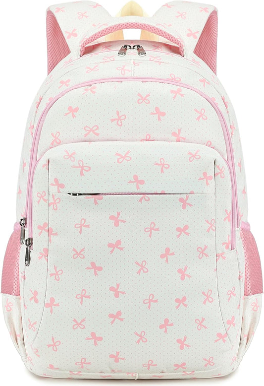 LEDAOU School Backpack for Girls Boys Kids Bookbag Elementary Primary Middle School Bag Travel Back Pack for Ages 6-14 (Pink Bow)