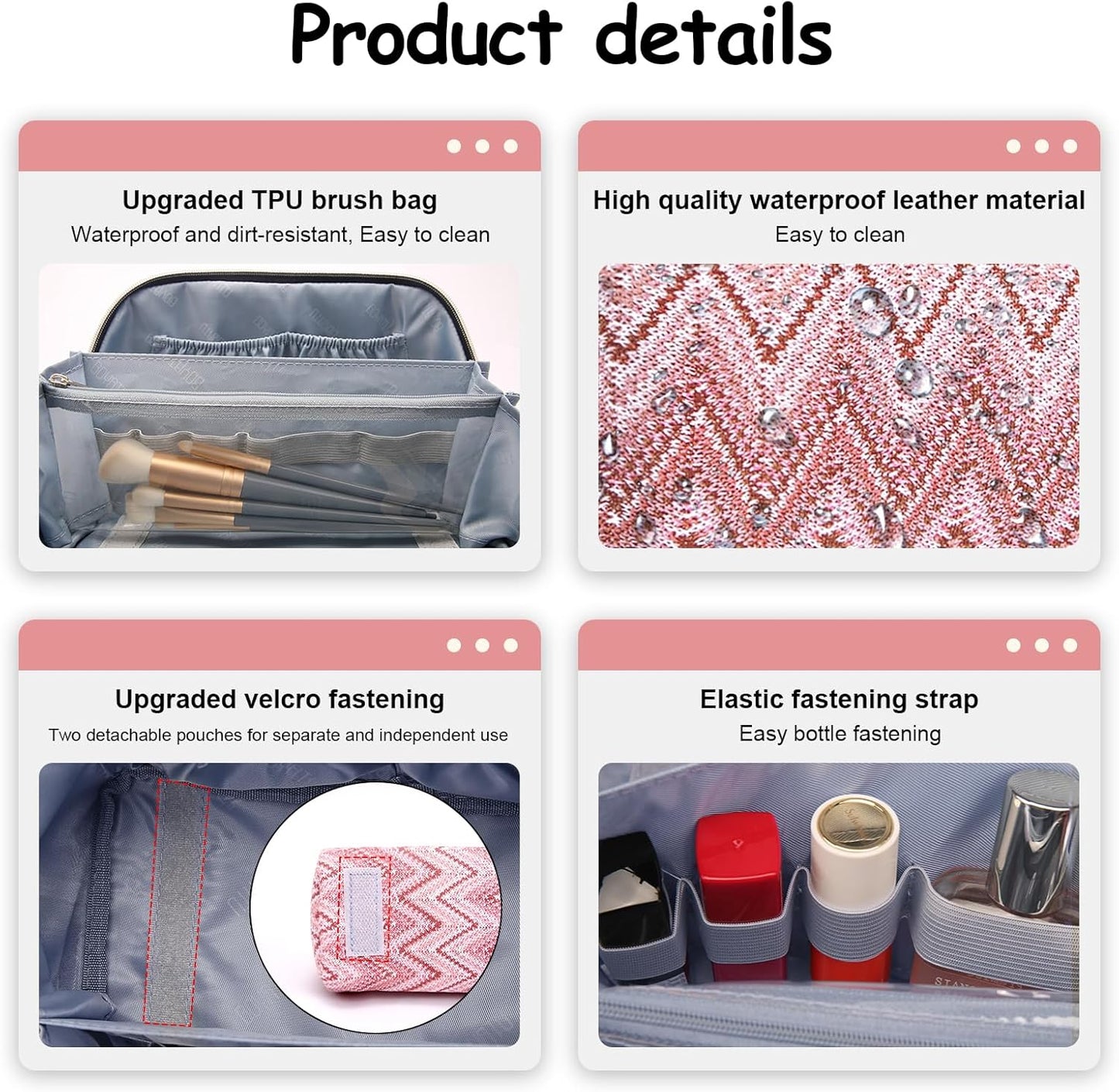 BOYATU Travel Makeup Bag for Women: Western Boho Make up Bag Set of 3 - Large Capacity Vegan Leather Cosmetic Bag - Waterproof Toiletry Bag with Compartments & Handle & Divider(J-5-Red)