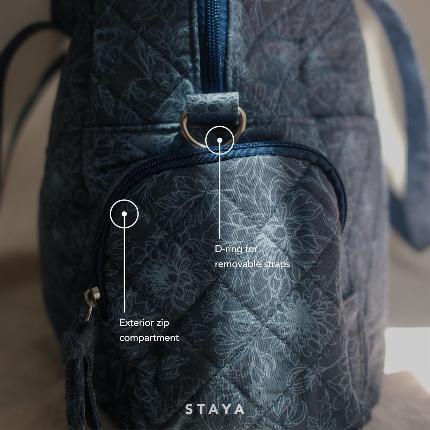 Staya Quilted Duffle Bag - Perfect Travel Companion, Quilted Weekender Bag for Women, (Indigo Petals)