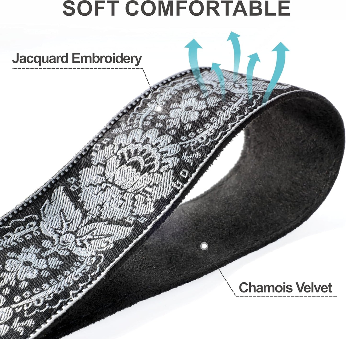 Padwa Lifestyle Camera Strap - 2" Full Grain Leather Ends Camera Straps for Photographers, Vintage Embroidered Cotton Weave Soft Suede Fabric Padded Strap Quick Release fits All Cameras